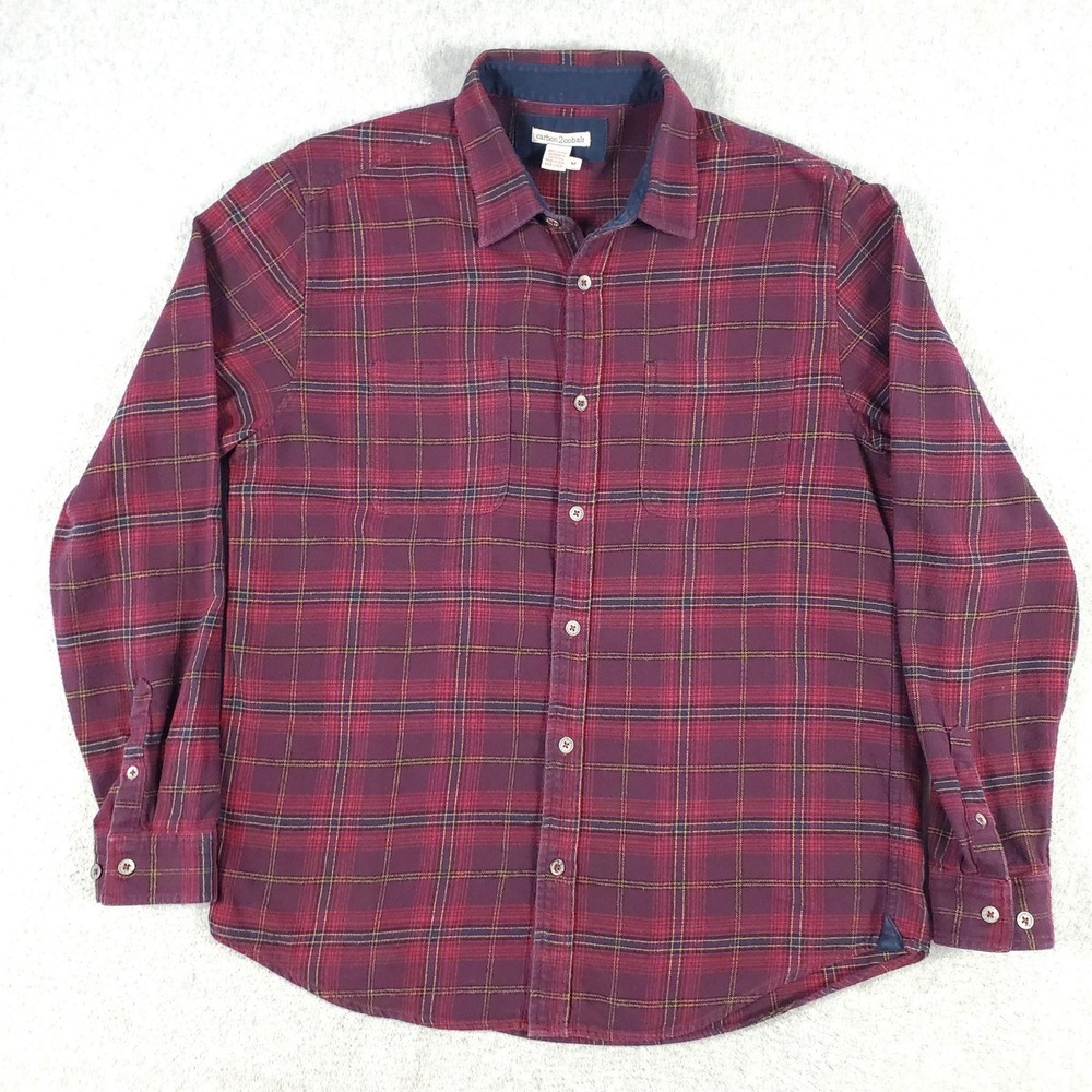 Carbon2Cobalt Shirt Mens Medium Red Plaid Flannel Button Up Long‎ Sleeve Casual